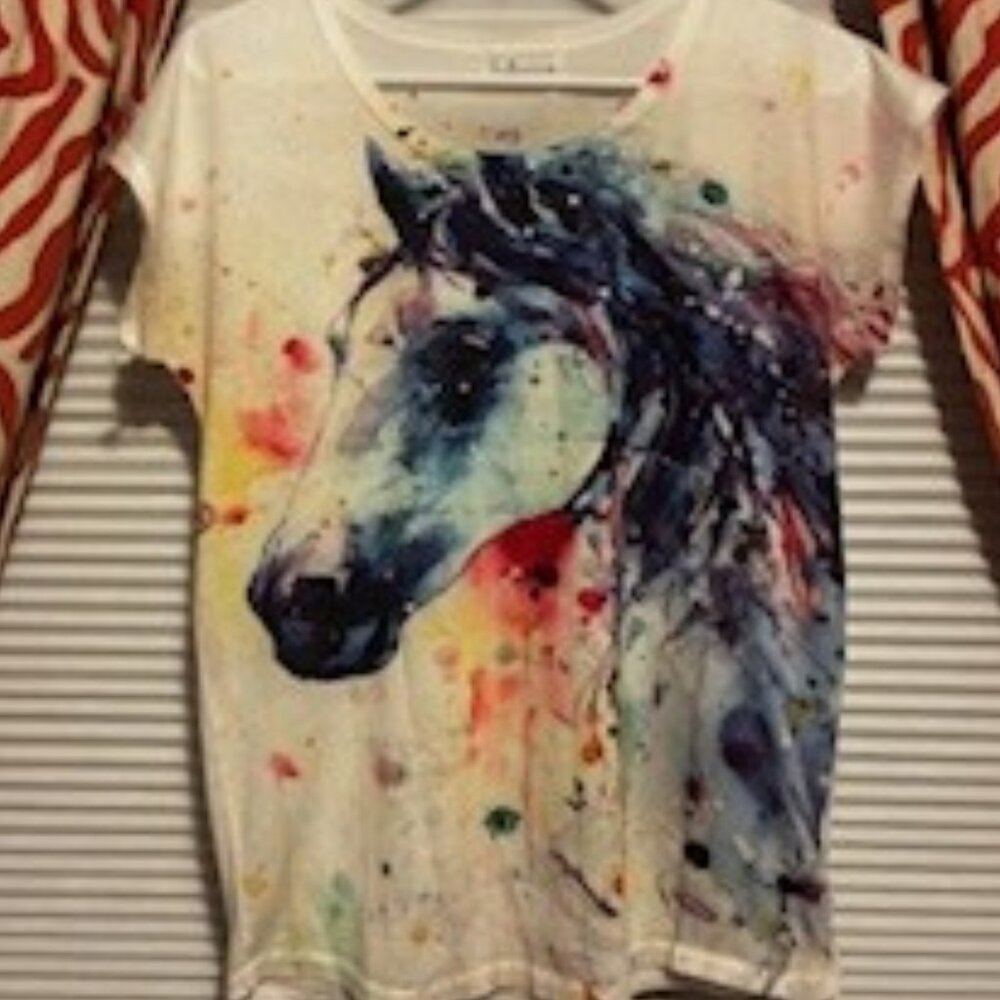 Watercolr Horse T-shirt, white background, Size small